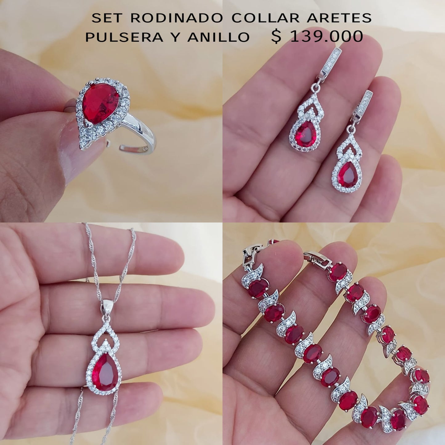 Set rodinado collar aretes pulsera y anillo