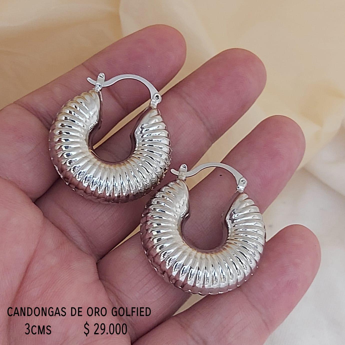 Candongas de oro golfield rodinado 3cms