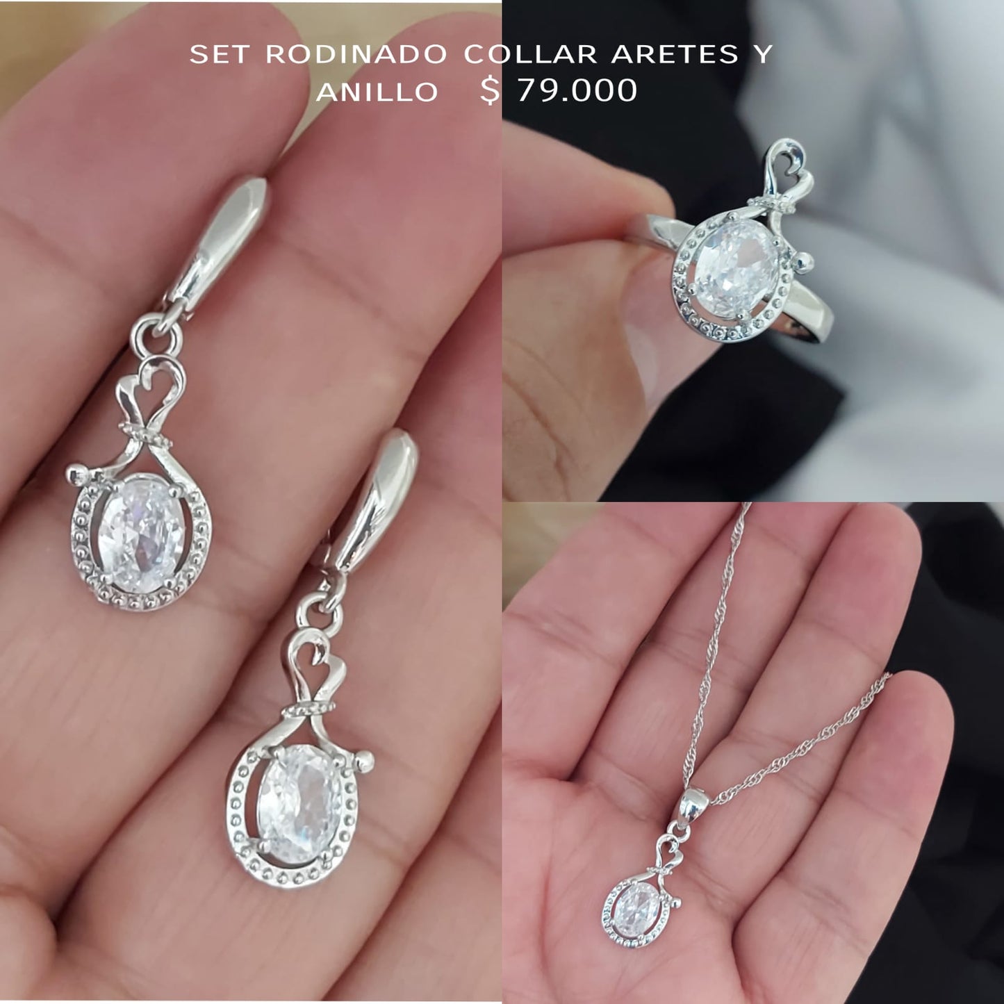 Set rodinado collar aretes y anillo