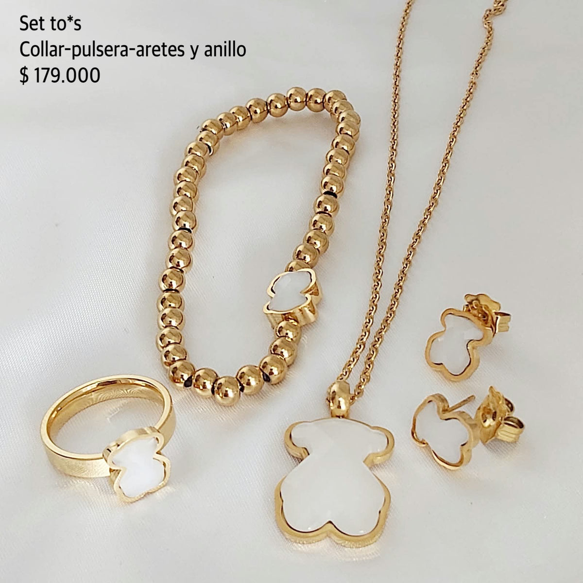 Set to*s acero inox collar pulsera aretes y anillo