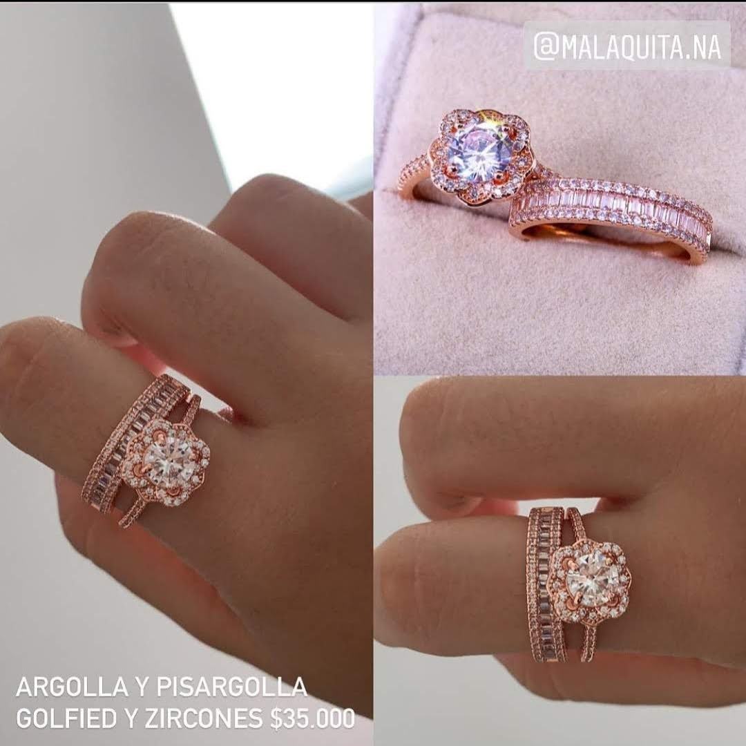 Anillo y pisargolla de oro golfied rosa