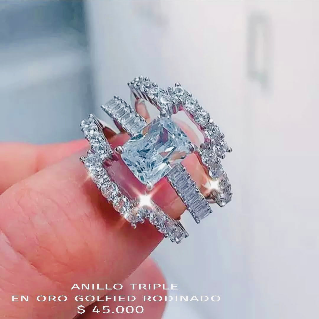 Anillo triple de oro golfield rodinado