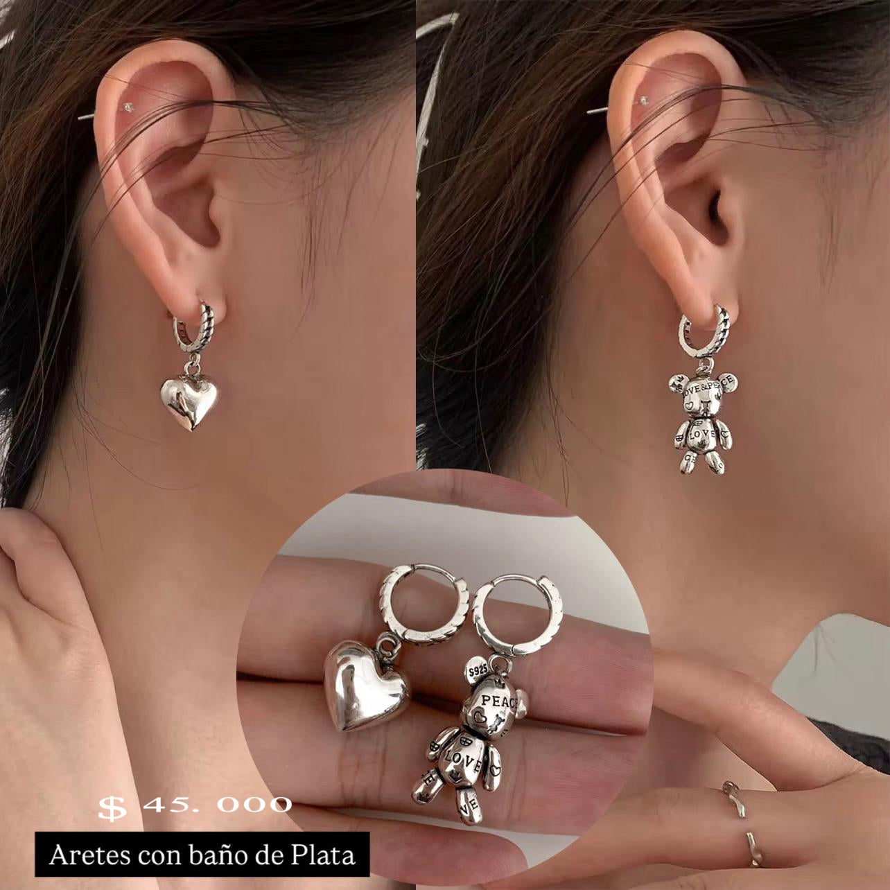 Aretes baño plata