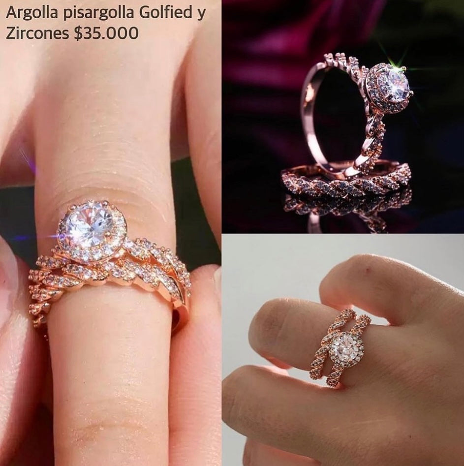 Anillo y pisargolla de oro golfield