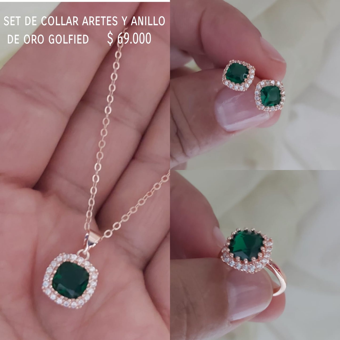 Set de collar aretes y anillo de oro golfield