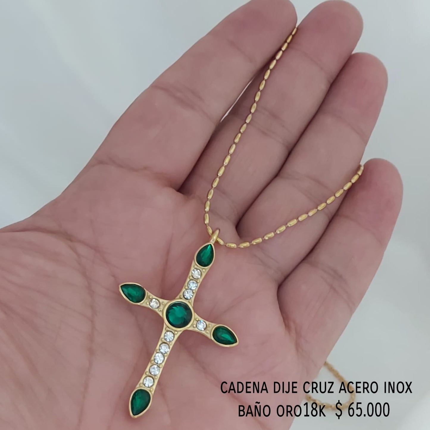 Cadena cruz acero inox baño oro18k