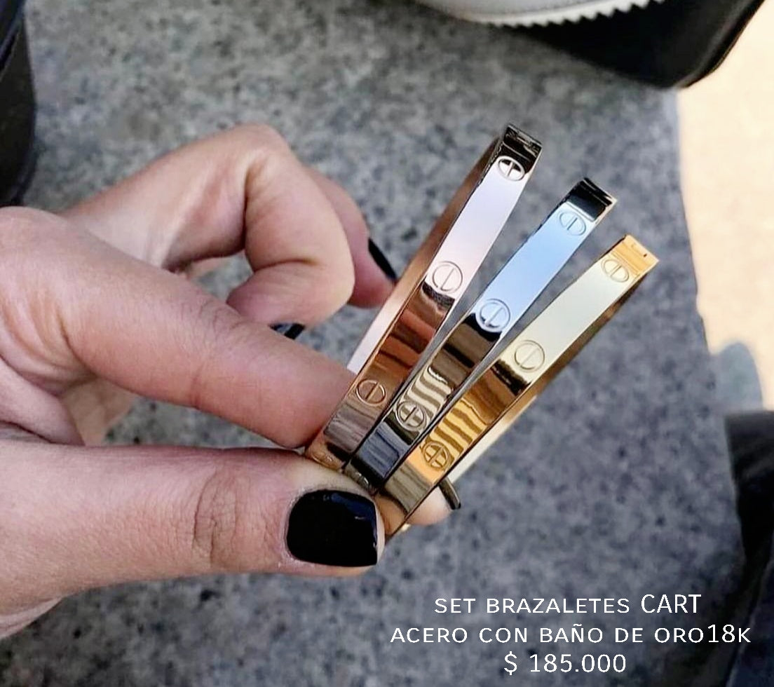 Brazaletes CART acero con baño de oro18k