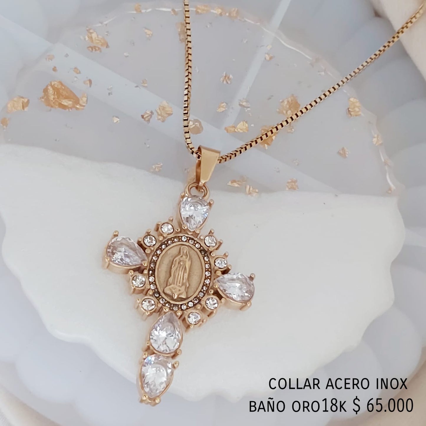 Collar cruz acero inox baño oro