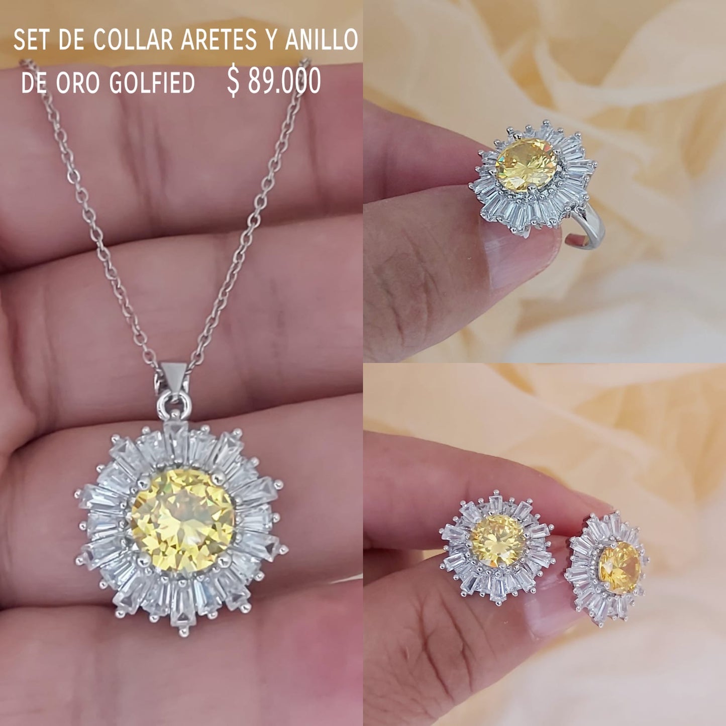 Set de collar aretes y anillo de oro golfield