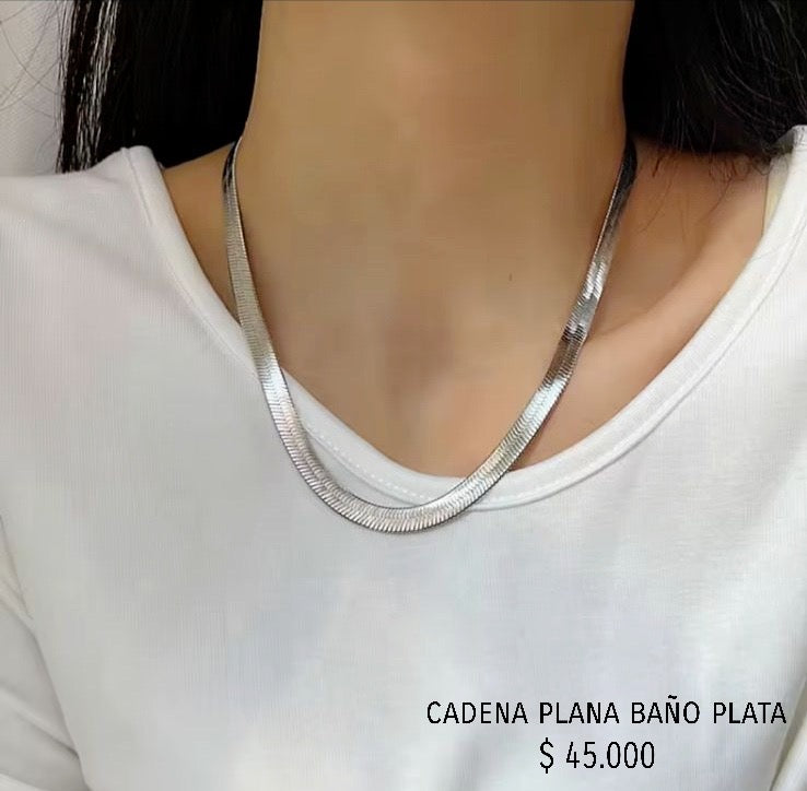 Cadena plana baño plata