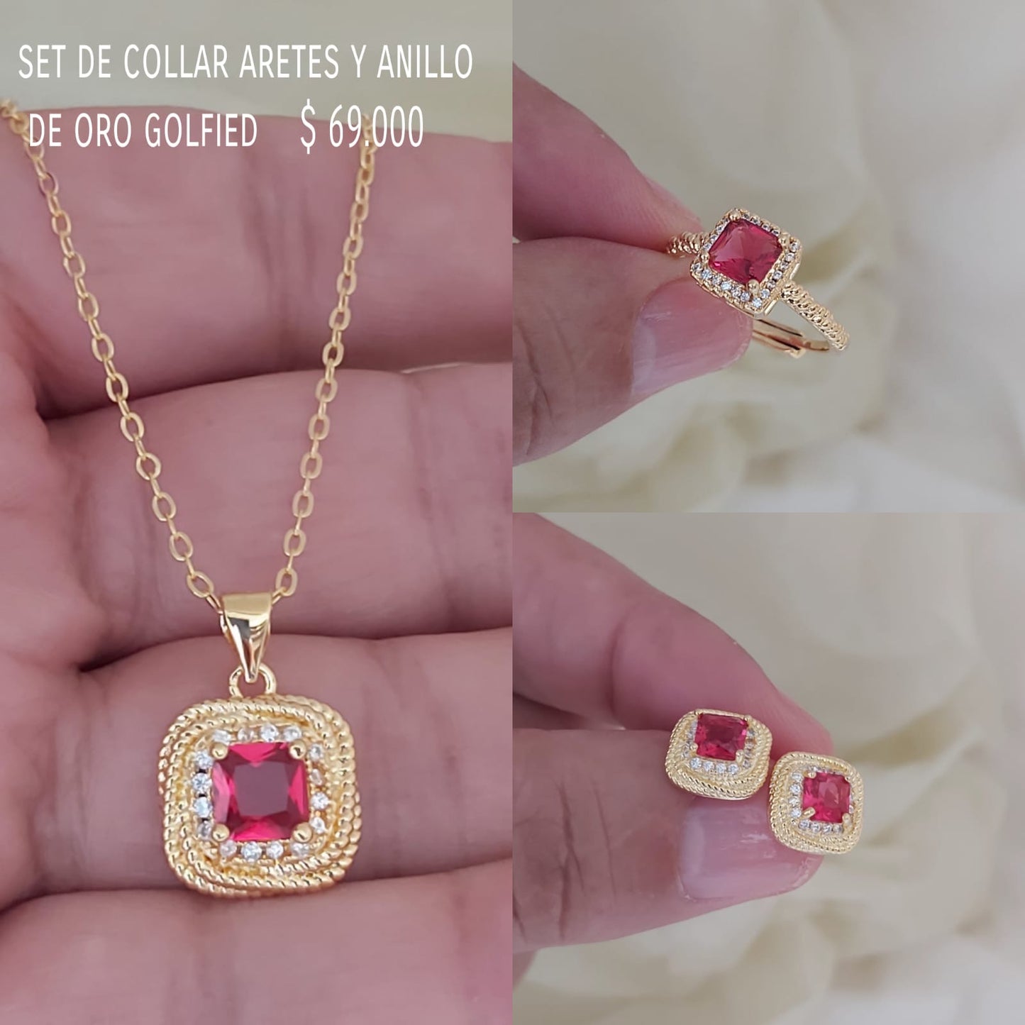 Set de collar aretes y anillo de oro golfield