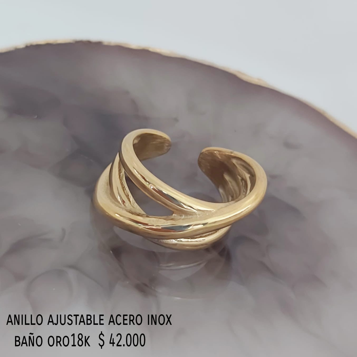 Anillo ajustable acero inox baño oro18k