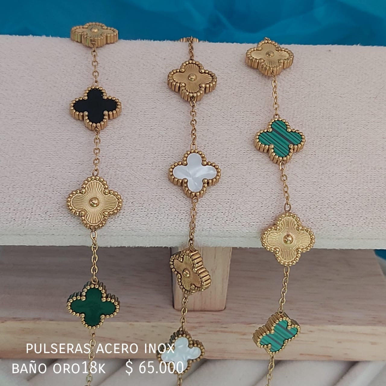 Pulsera acero inox baño oro18k
