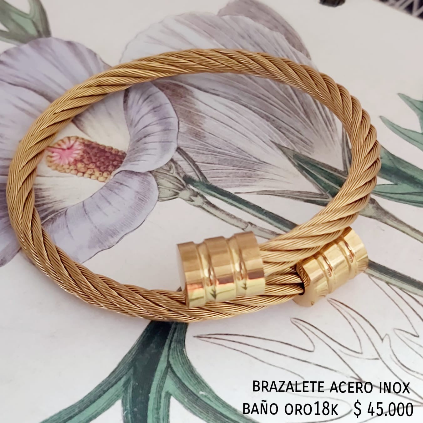 Brazalete acero inox baño oro18k