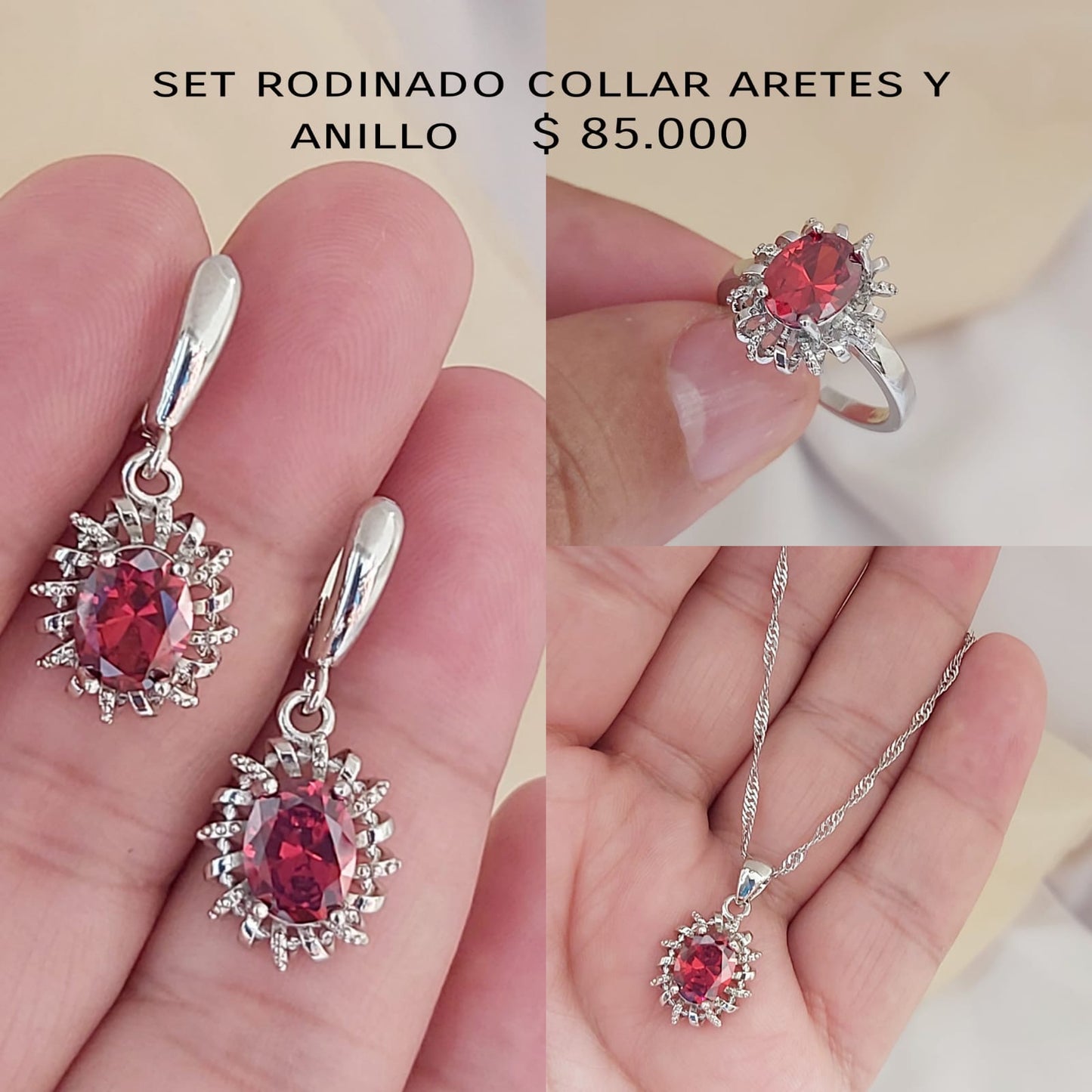 Set rodinado collar aretes y anillo
