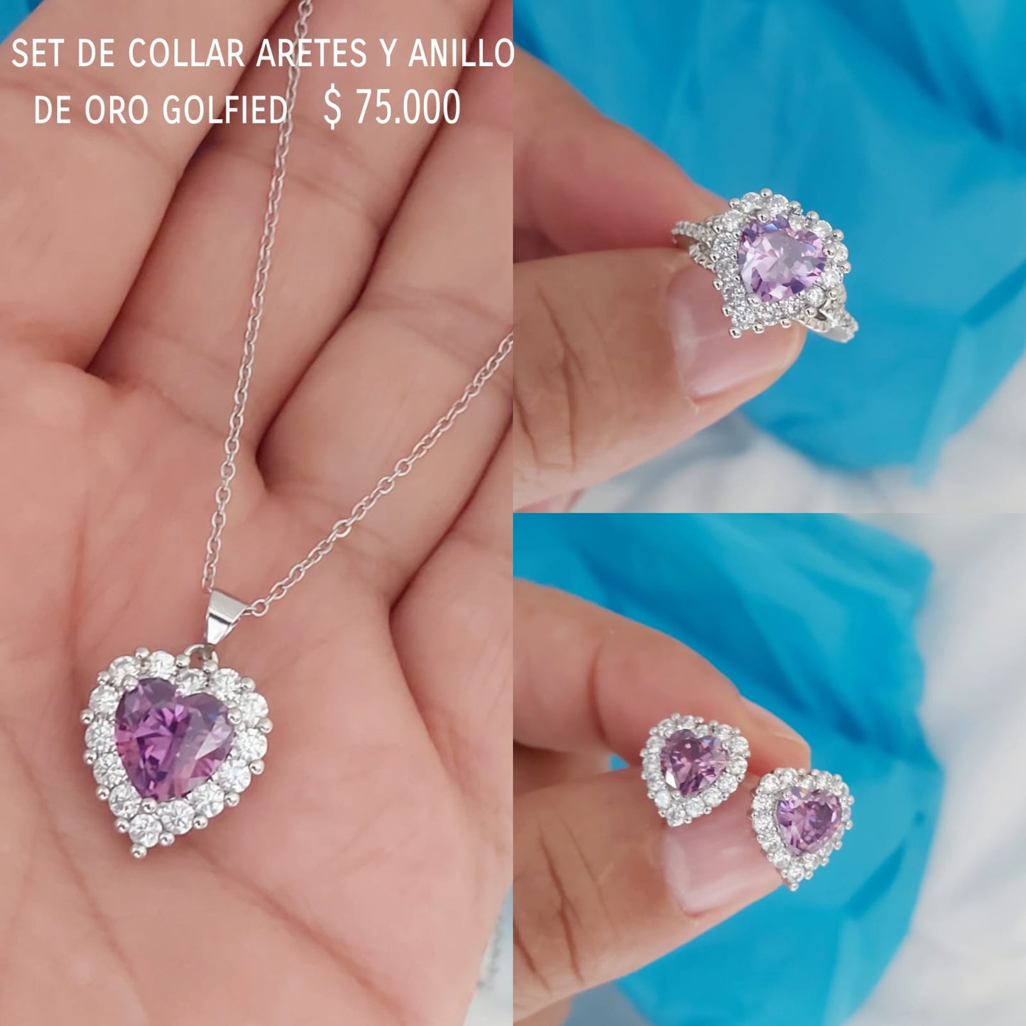 Set de collar aretes y anillo de oro golfield