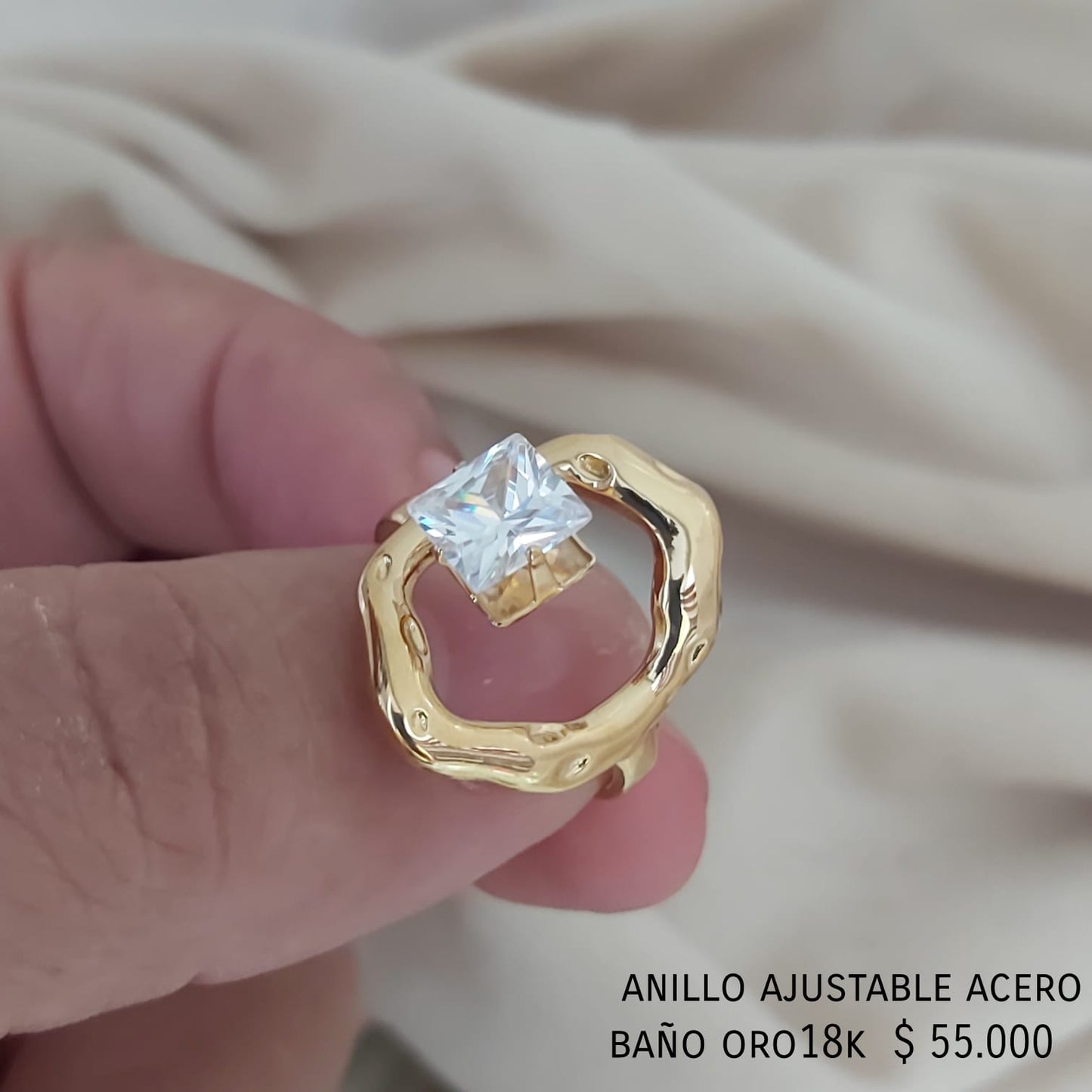 Anillo ajustable acero inox baño oro18k
