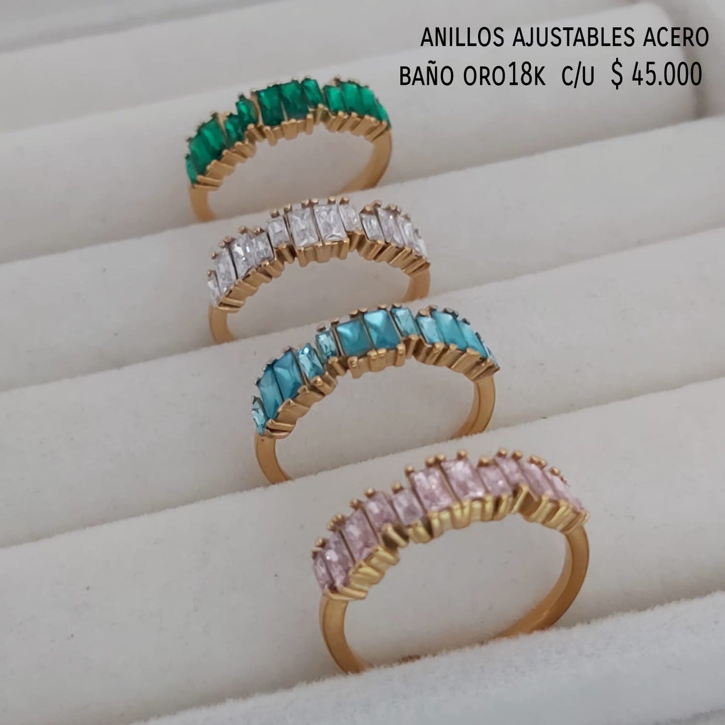 Anillo ajustable acero inox baño oro18k