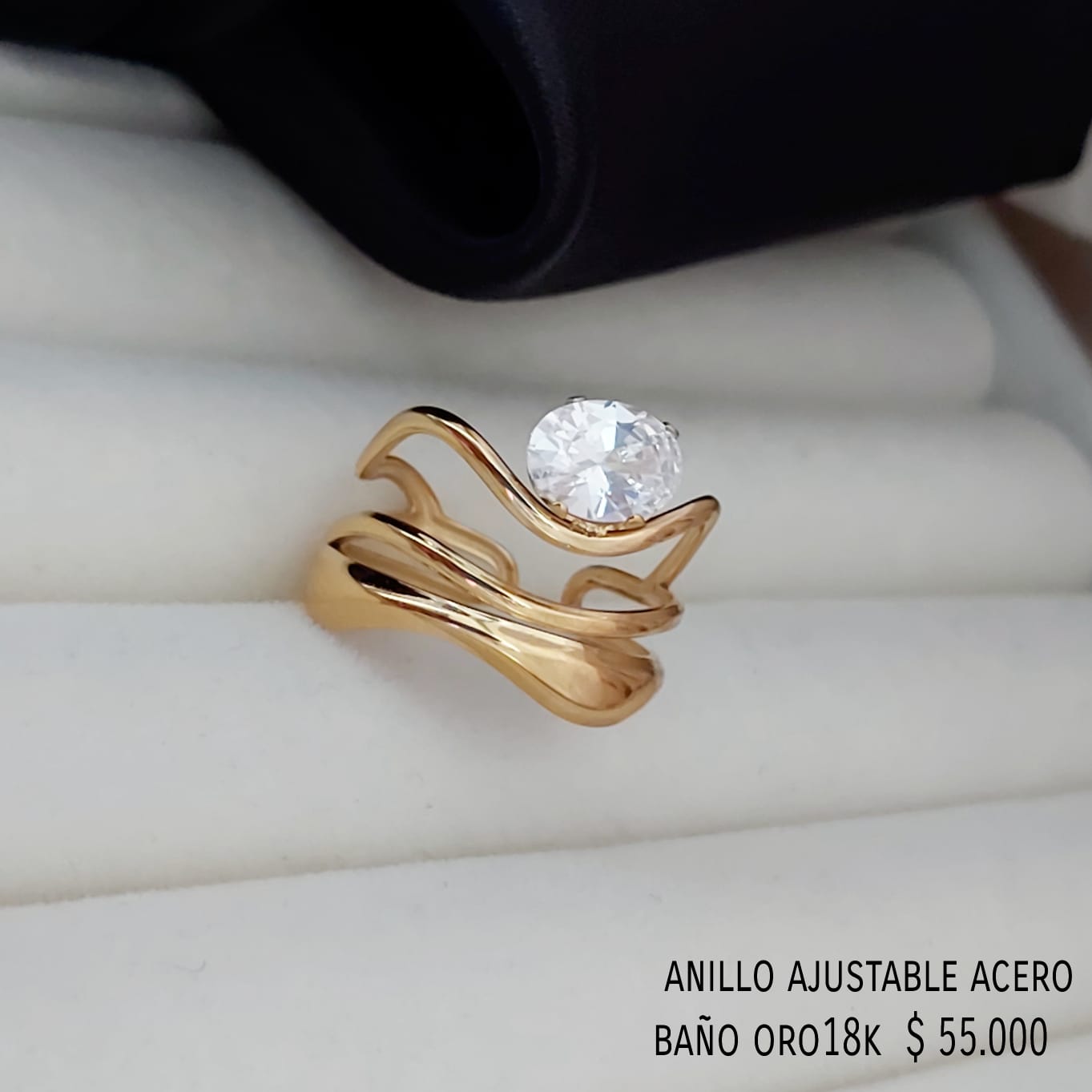 Anillo ajustable acero inox baño oro18k