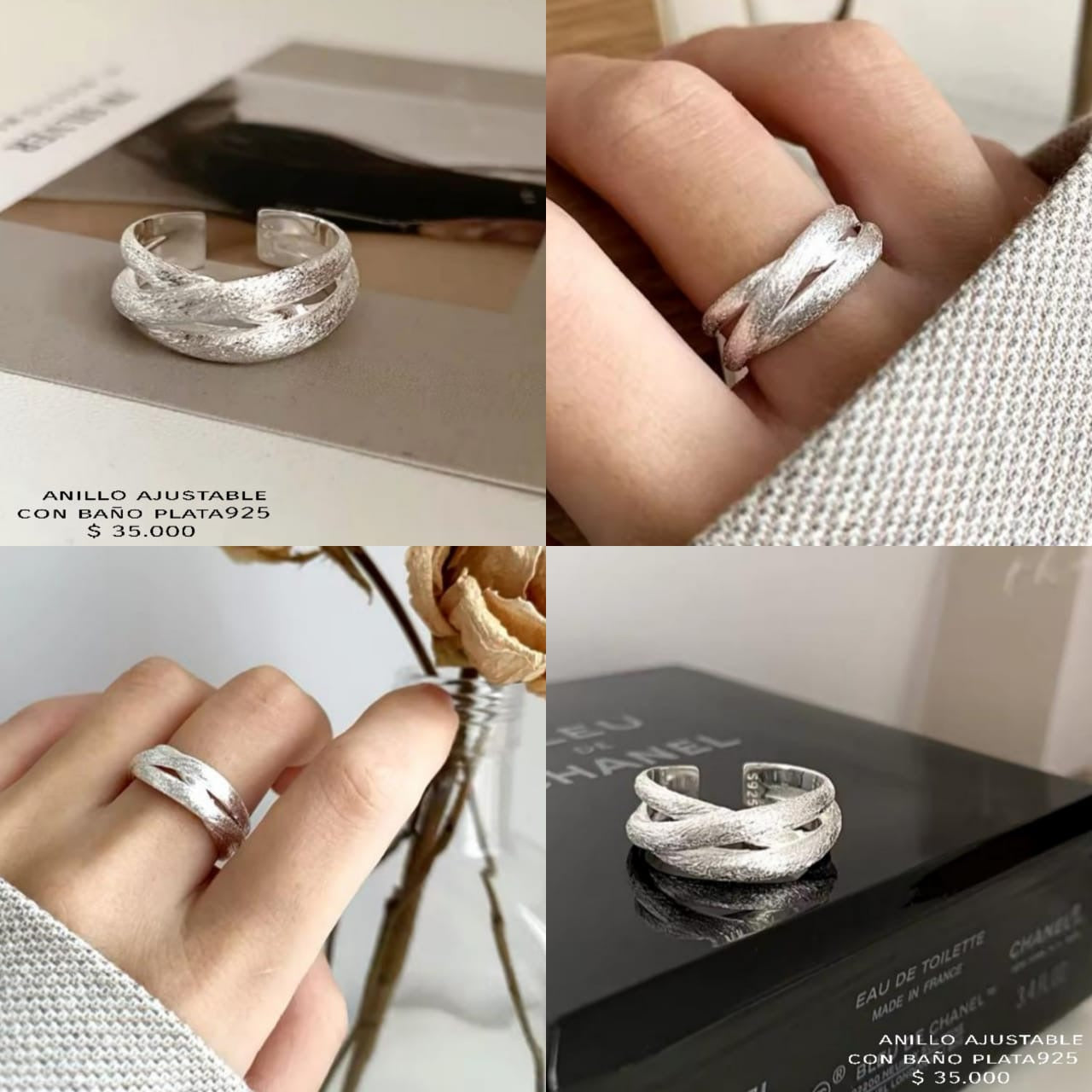 Anillo ajustable con baño plata925