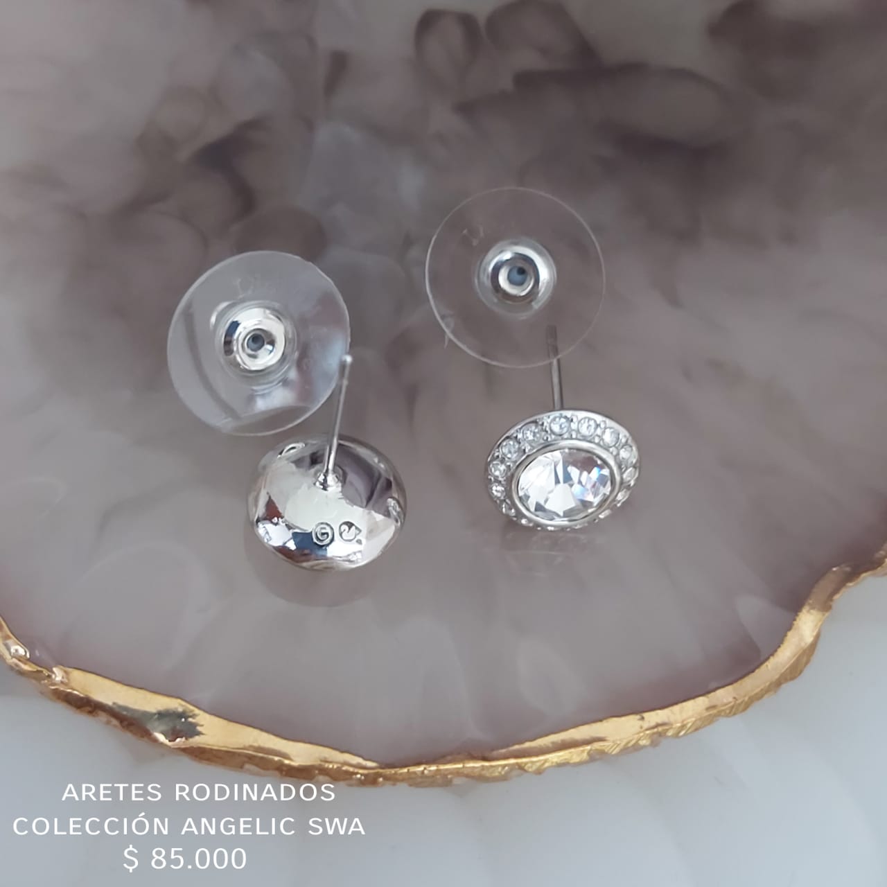 Aretes rodinados y cristales Swa (plateados)