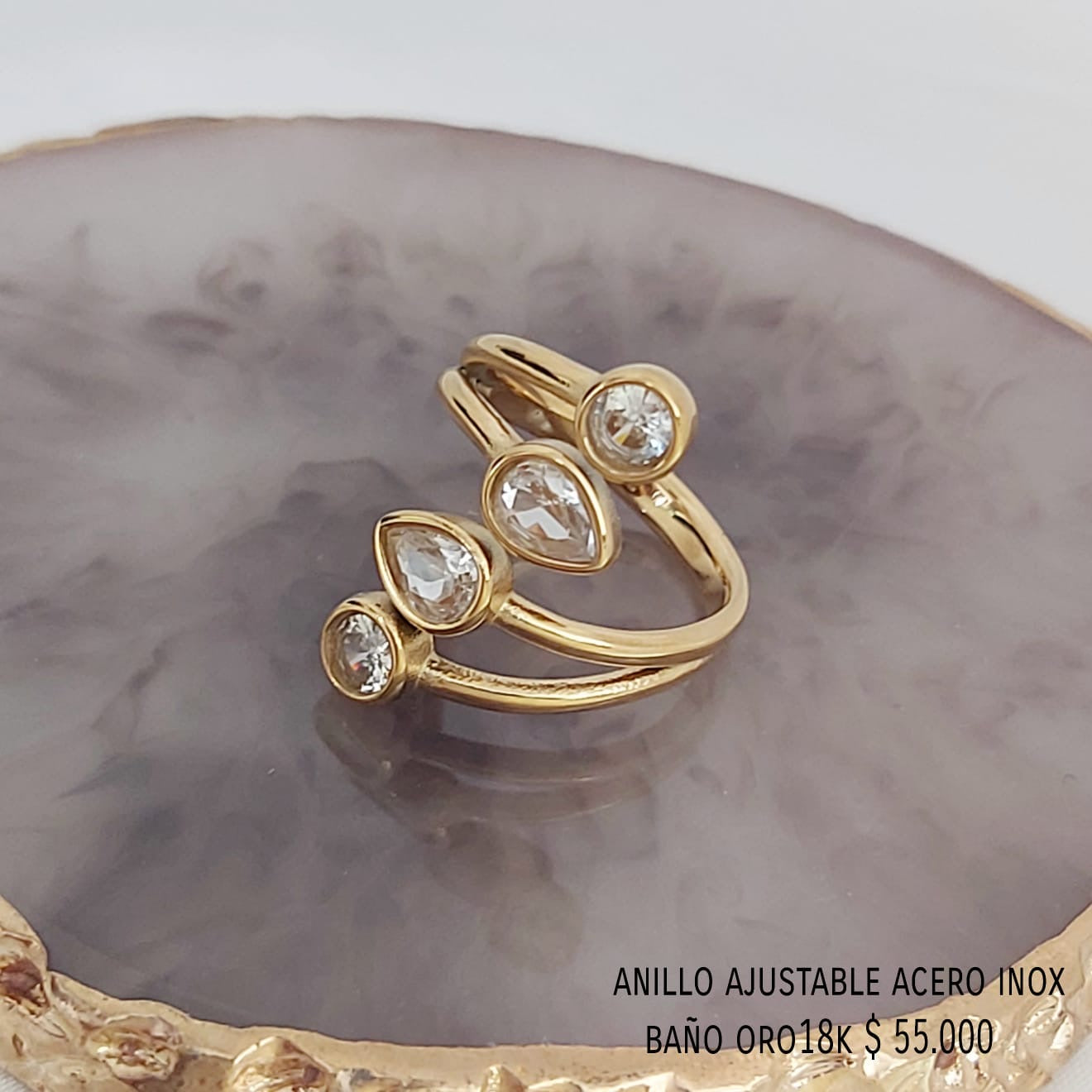 Anillo acero inox baño oro18k