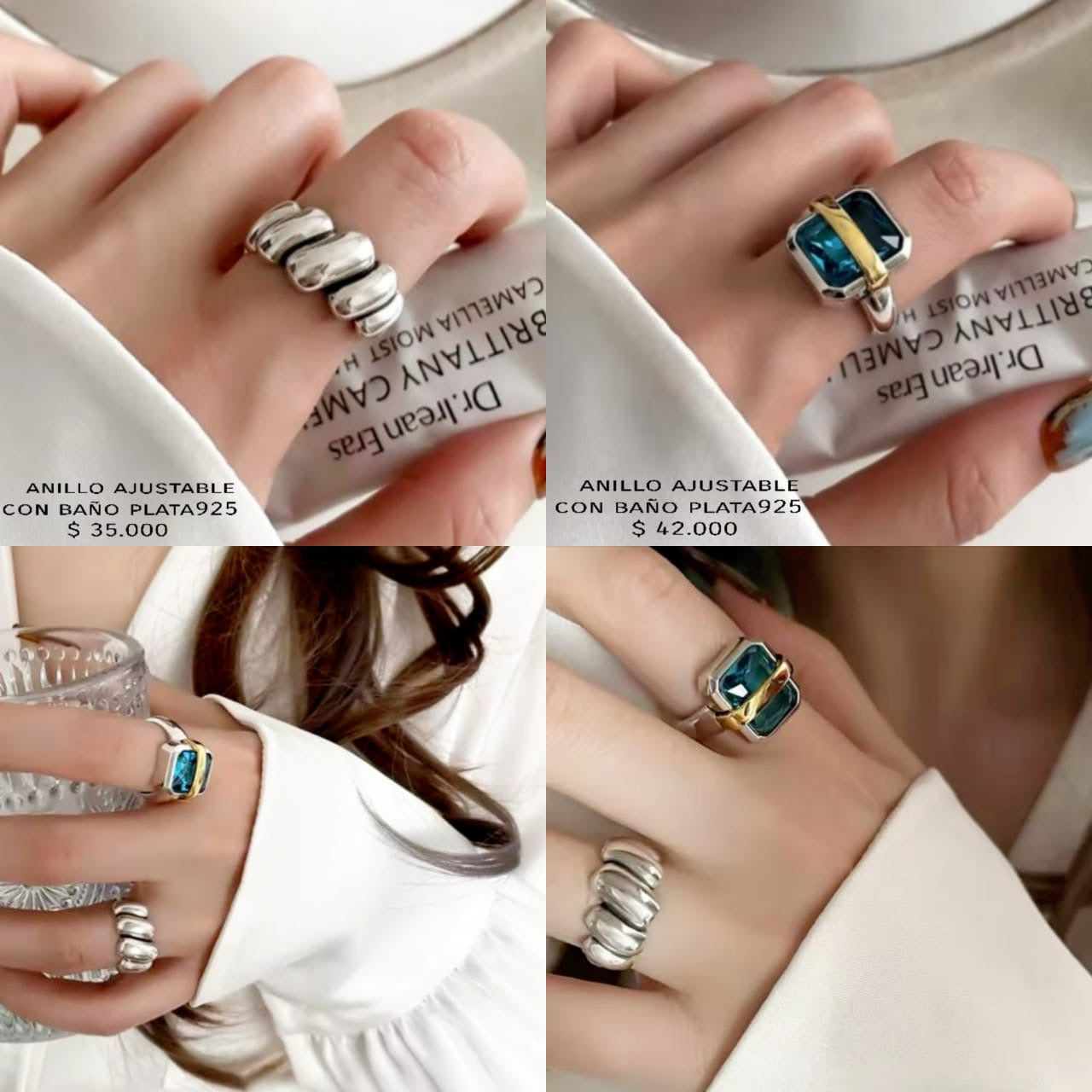 Anillo ajustable con baño de plata925