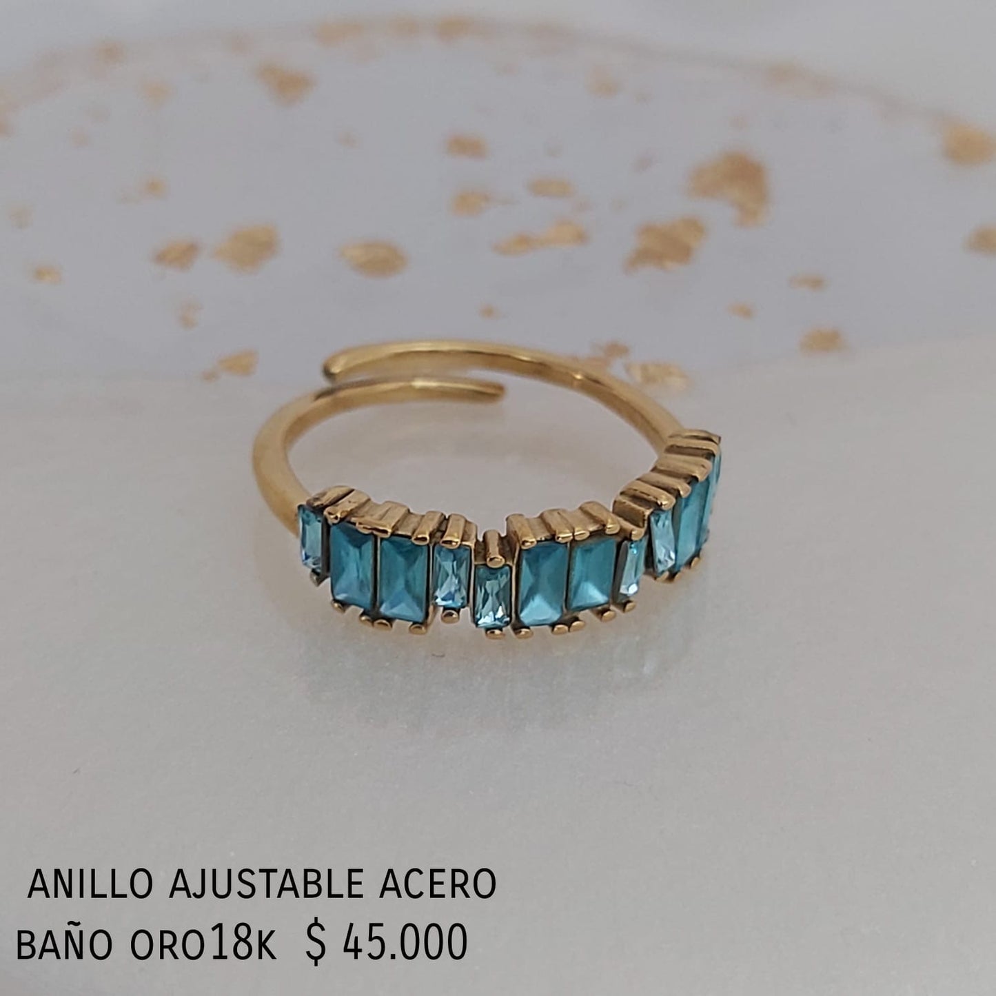 Anillo ajustable acero inox baño oro18k