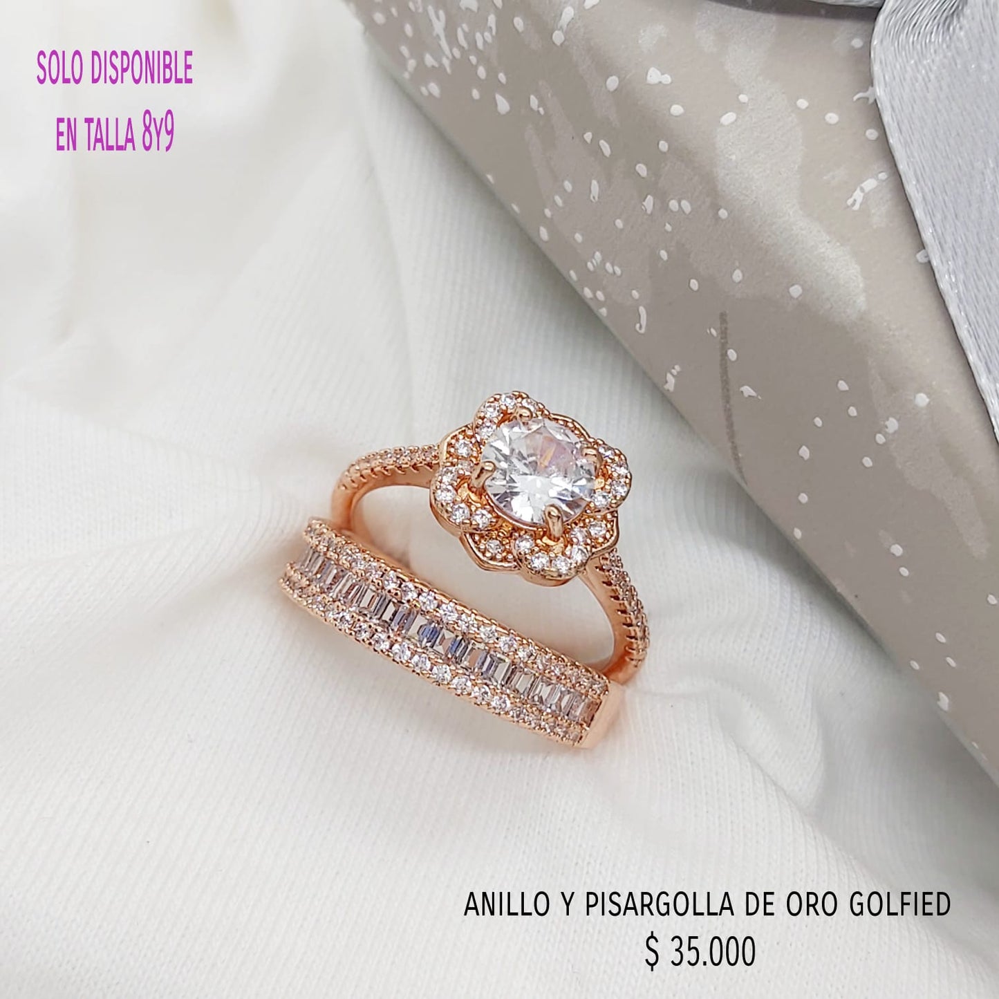 Anillo y pisargolla de oro golfied rosa