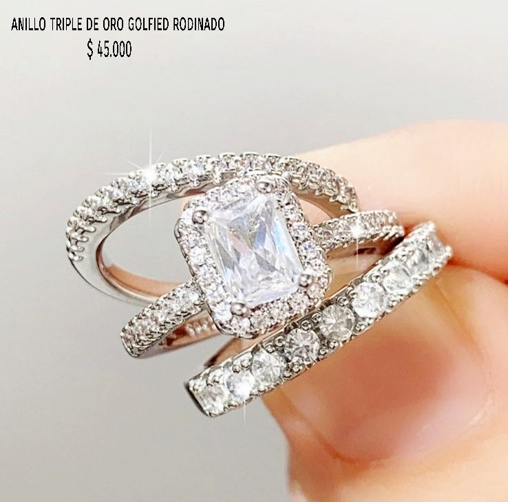 Anillo triple de oro golfield rodinado