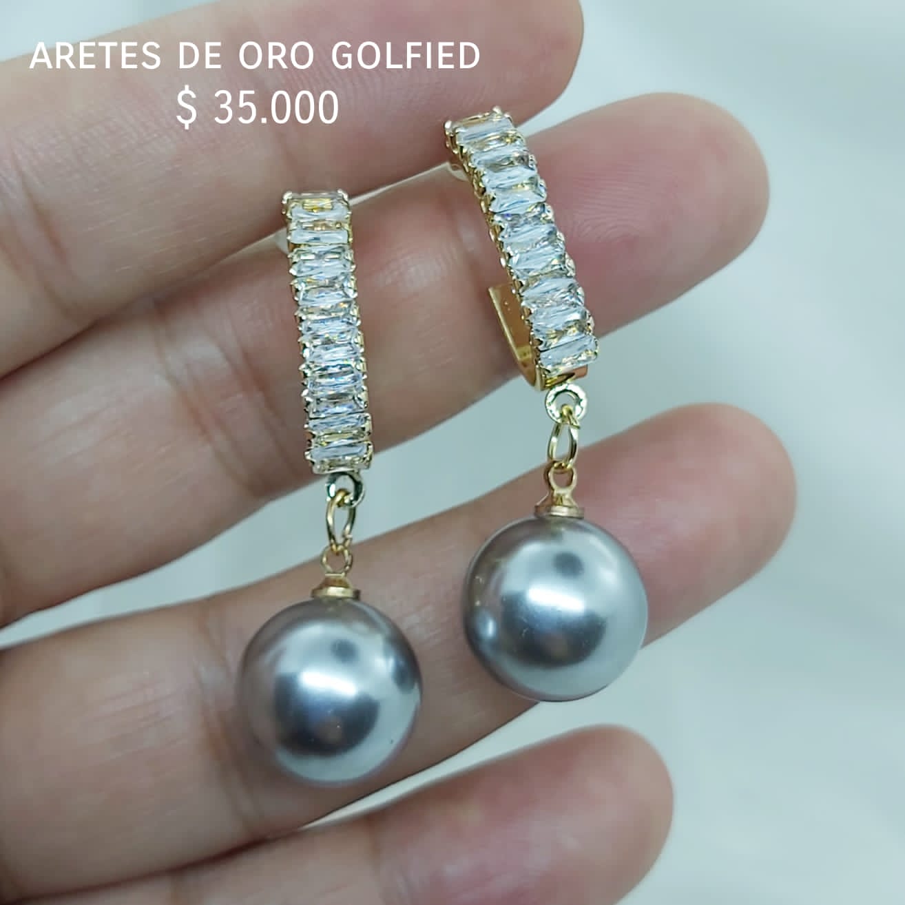 Aretes de oro golfield perla gris