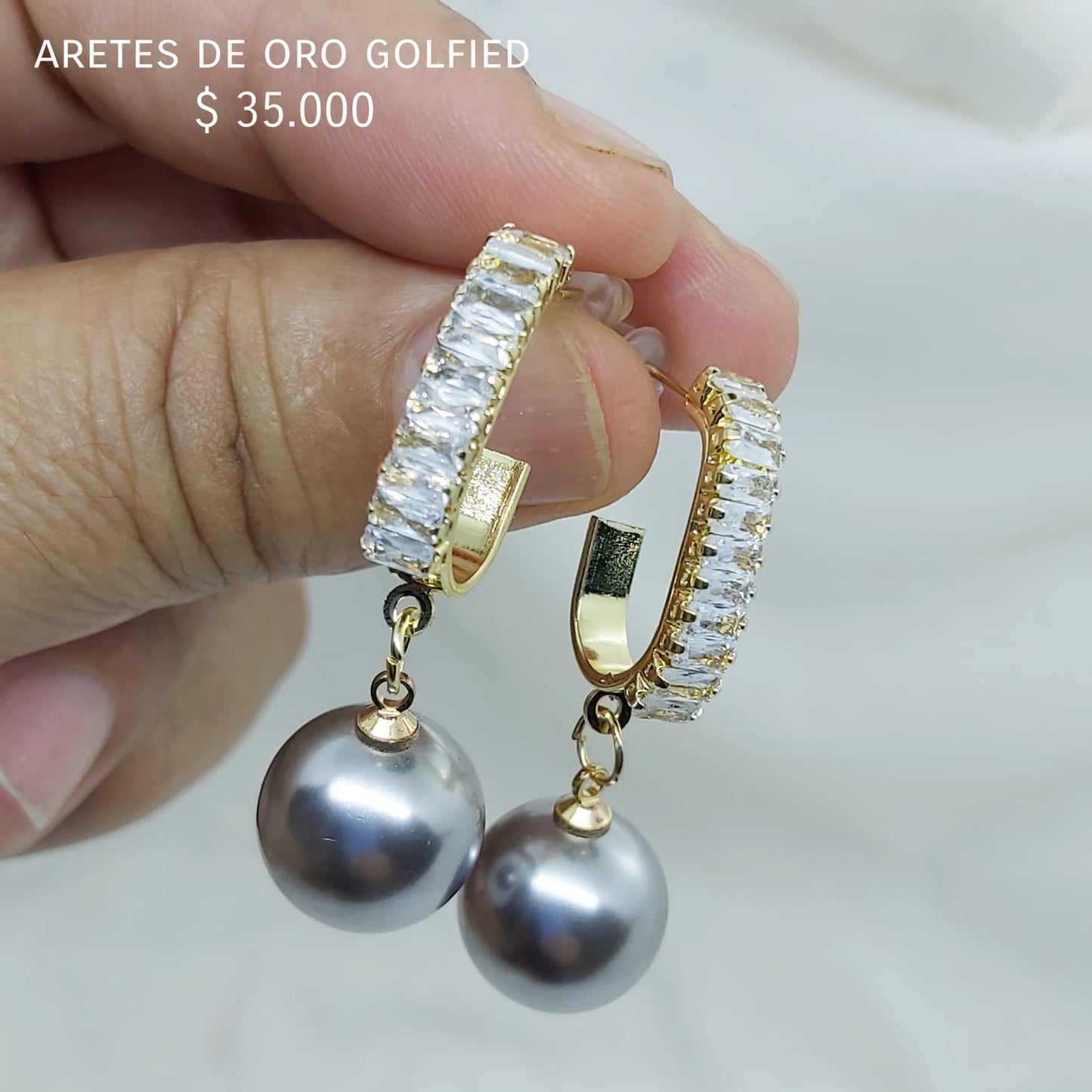 Aretes de oro golfield perla gris