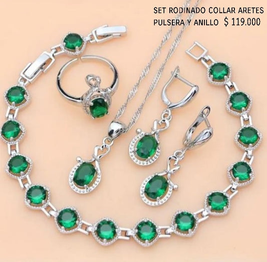 Set rodinado collar aretes pulsera y anillo