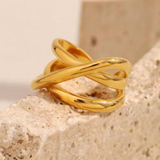 Anillo ajustable acero inox baño oro18k