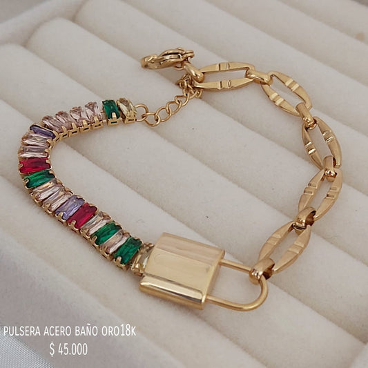 Pulsera acero baño oro18k