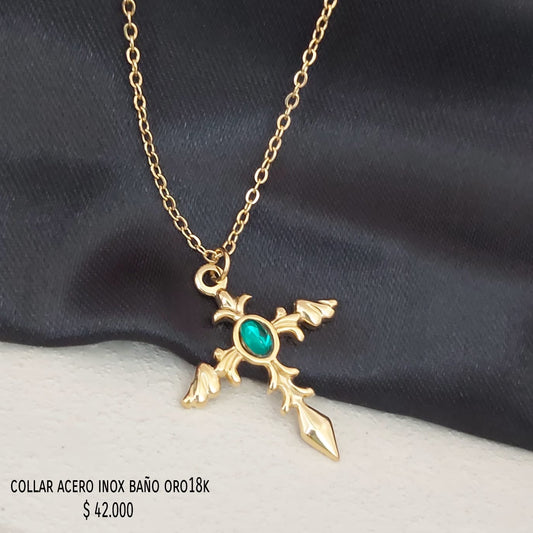 Collar acero inox baño oro18k