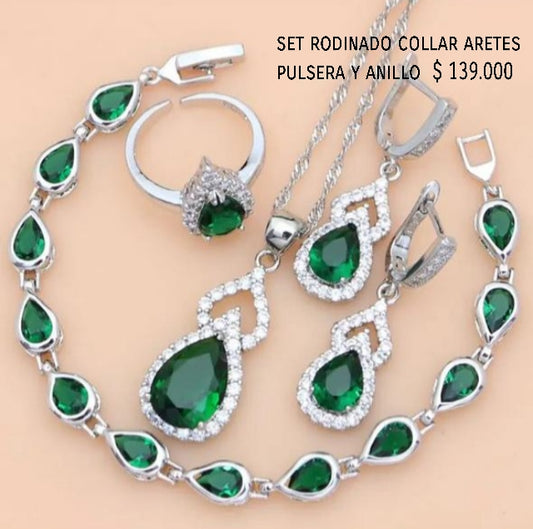Set rodinado collar aretes pulsera y anillo