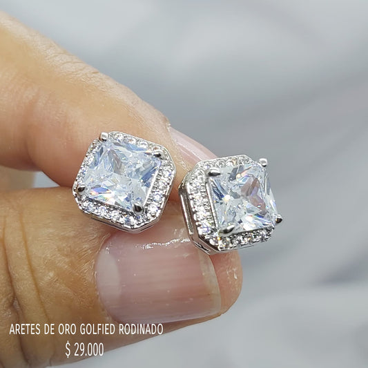 Aretes de oro golfield rodinado