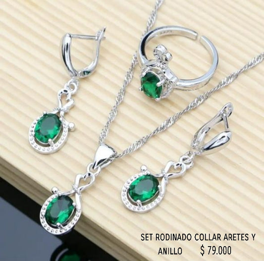 Set rodinado collar aretes y anillo