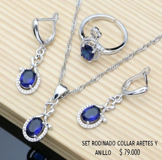 Set rodinado collar aretes y anillo