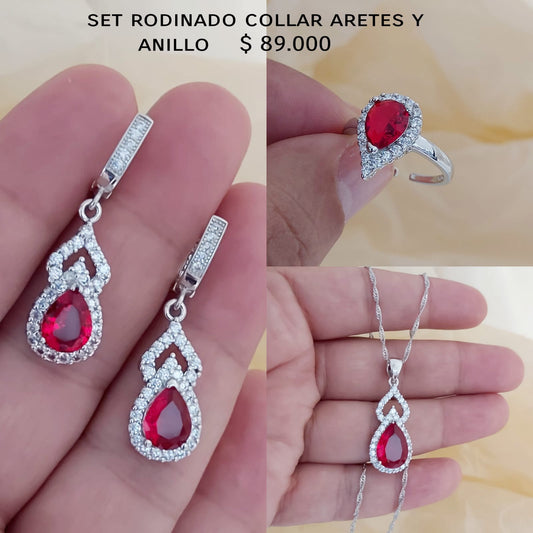 Set rodinado collar aretes y anillo