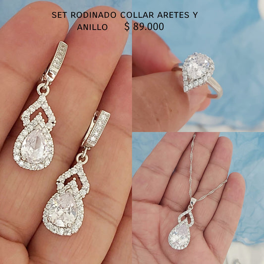 Set rodinado collar aretes y anillo