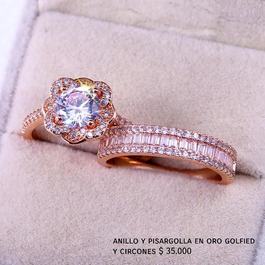 Anillo y pisargolla de oro golfied rosa