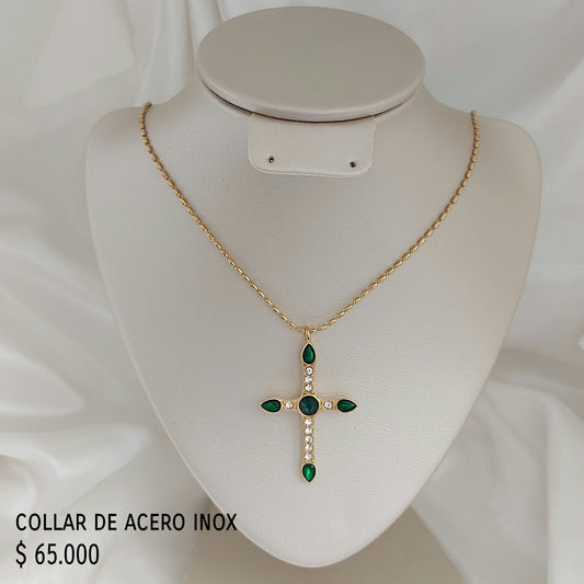 Cadena cruz acero inox baño oro18k