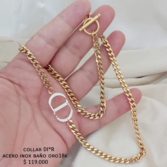 Collar DI*R acero inox baño de oro 18k