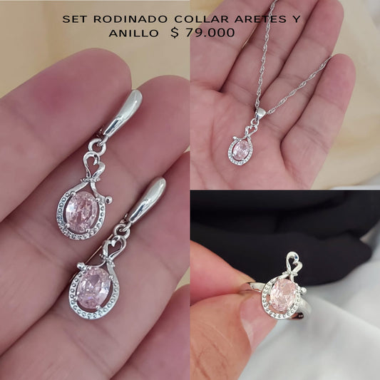 Set rodinado collar aretes y anillo