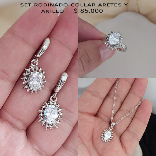 Set rodinado collar aretes y anillo