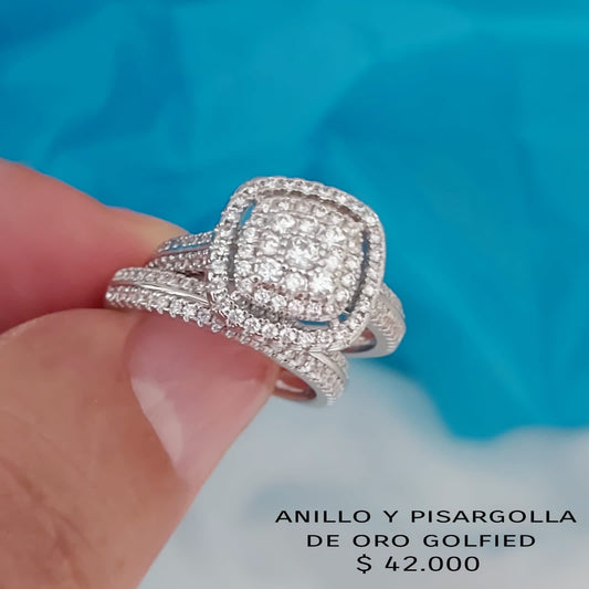Anillo y pisargolla de oro golfied