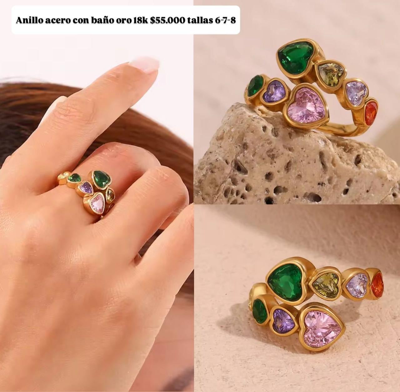 Anillo ajustable acero inox baño oro18k