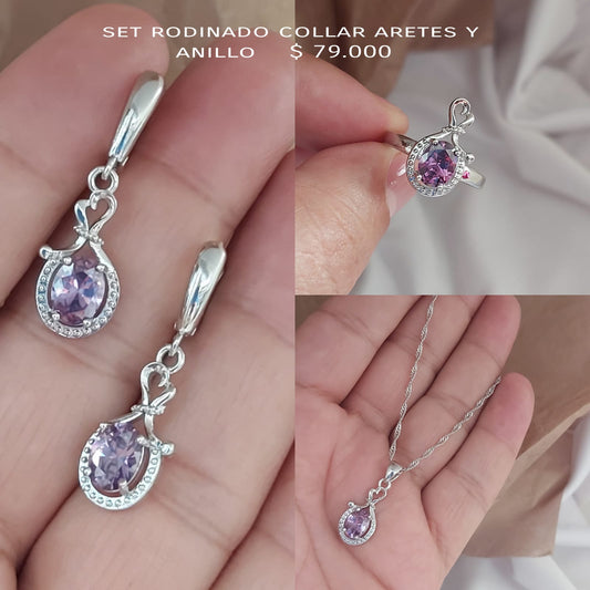 Set rodinado collar aretes y anillo